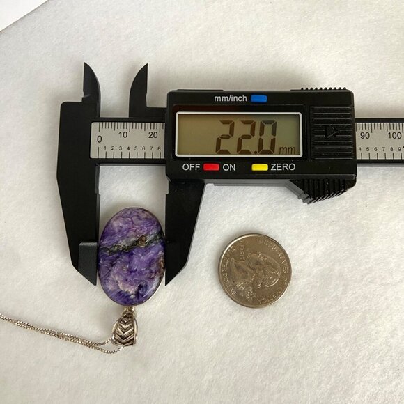 Sterling Silver 925 Oval Bezel Set Purple Charoite Pendant Necklace 22" Chain - Picture 15 of 16
